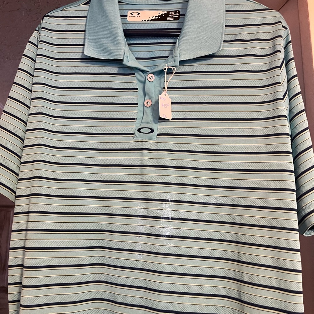 Oakley Blue and Black Polo Shirt with Stripes